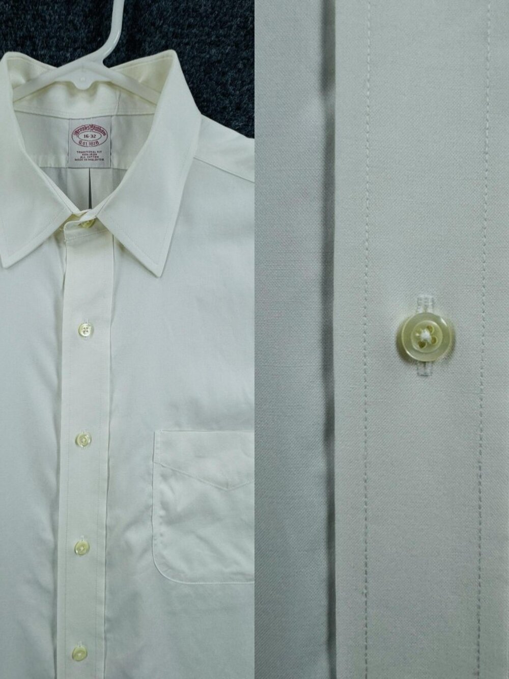Brooks Brothers Point Non-Iron White 16 32 Traditional Cotton Long Sleeve Men